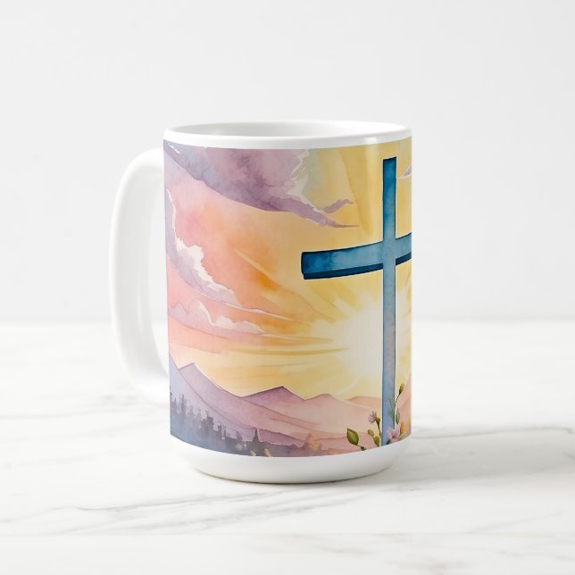 Caneca De Café Bela Arte em Aquarela de Páscoa (Frente Esquerda)