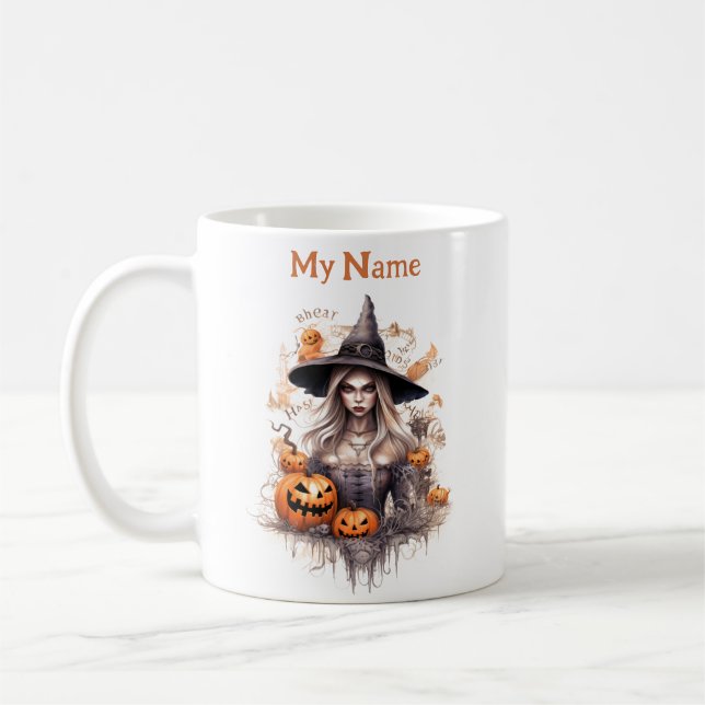Caneca De Café Bela bruxa: Bruxa de Halloween Personalizada (Esquerda)