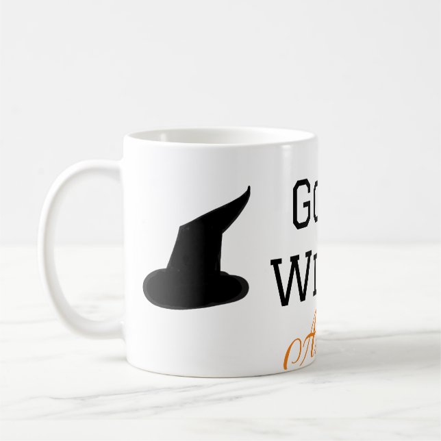 Caneca De Café Bela bruxa preto chapéu halloween adiciona nome fê (Esquerda)