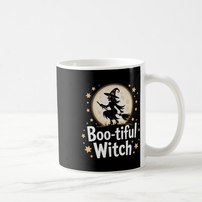 Caneca De Café Bela Bruxa Silhouette Halloween Bruxa Bruxa Lua 1 (Direita)