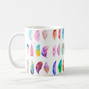 Caneca De Café Bela Coleção de Penas de Aquarela