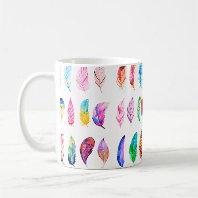 Caneca De Café Bela Coleção de Penas de Aquarela (Esquerda)