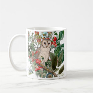 Caneca De Café Bela Coruja-das- Torres e Florais Vintage