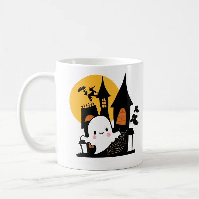 Caneca De Café Bela e Espantarosa Cama Clássica Fantasma (Esquerda)