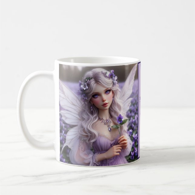 Caneca De Café Bela Fada de Fevereiro em Violetas (Esquerda)
