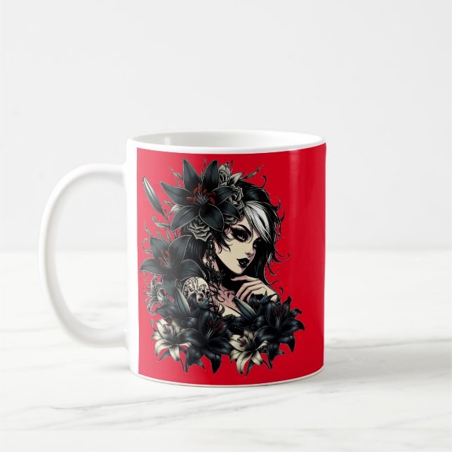 Caneca De Café Bela Gótico Negra Flores Negra (Esquerda)