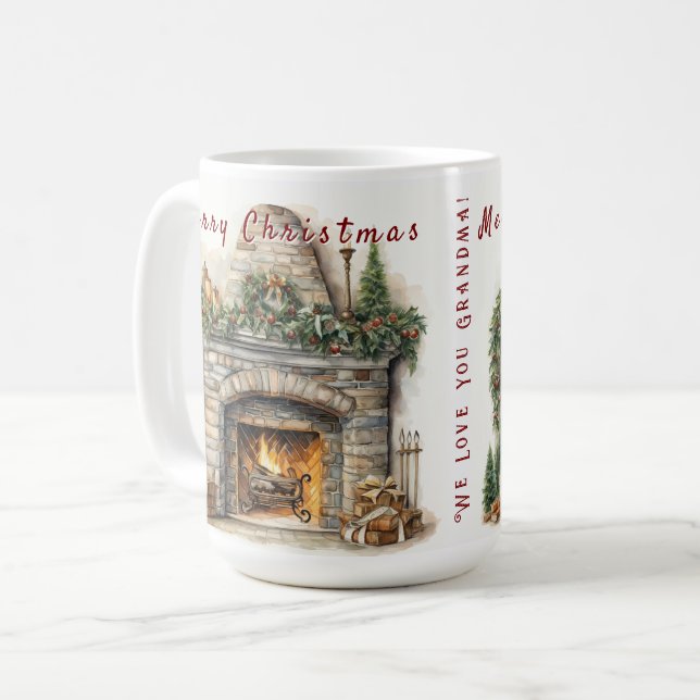 Caneca De Café Bela lareira velas de Natal grinalda de azevinho (Frente Esquerda)