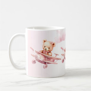 Caneca De Café Bela Menina Bear Piloto Rosa Avião Rosa Bonito