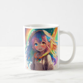 Caneca De Café Bela Menina de Animação do Arco-Íris Personalizada