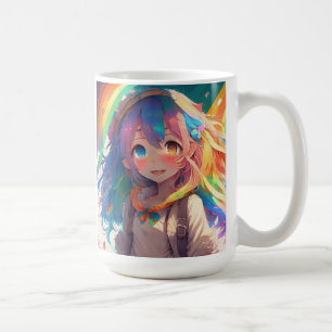 Caneca De Café Bela Menina de Animação do Arco-Íris Personalizada