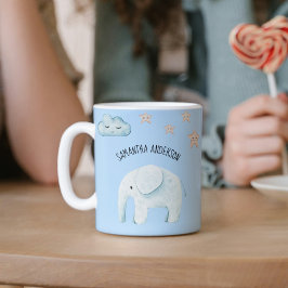 Caneca De Café Bela Moderna Pastel Blue Elephant & Stars Kid