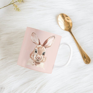 Caneca De Café Bela Moderna Pastel Cor de Água Rosa Coelhinho Lin