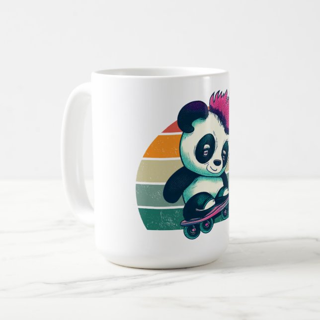 Caneca De Café Bela Panda Bela com Mohawk | Skater Panda (Frente Esquerda)