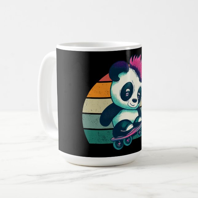 Caneca De Café Bela Panda Bela com Mohawk | Skater Panda (Frente Esquerda)