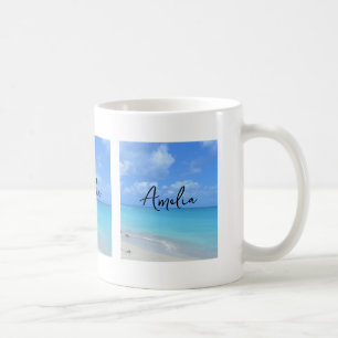 Caneca De Café Bela Praia Tropical Turquesa