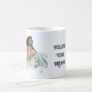 Caneca De Café Bela Senhora Preta Vestido Menta