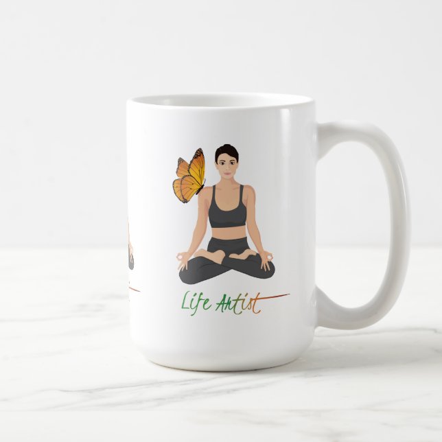 Caneca De Café Bela Vida Artista Cita Borboleta Yoga Inspiração (Direita)