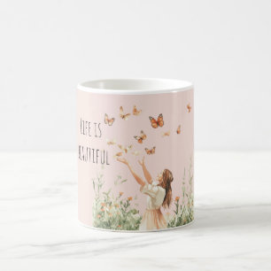Caneca De Café Bela Vida Borboletas Pêssego