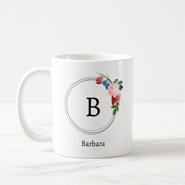 Caneca De Café Belas Flores de Monograma de Primavera Romântica (Esquerda)