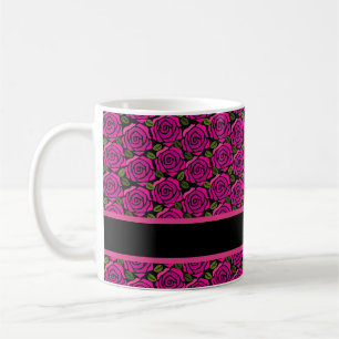 Caneca De Café Belas Rosas Rosa Quente Personalizadas com Nome Mo