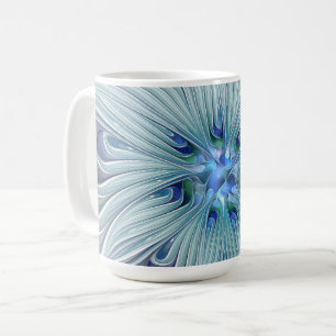 Caneca De Café Beleza Floral Abstrato Moderno Flor Azul Pastel