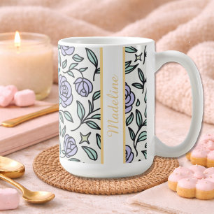 Caneca De Café Beleza Personalizada Jardim da Fera Rosa Roxa