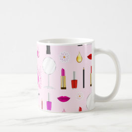 Caneca De Café Beleza Rosa e Padrão de Maquiagem
