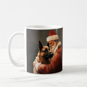 Caneca De Café Belga Malinoi com Papai Noel Natal Festivo