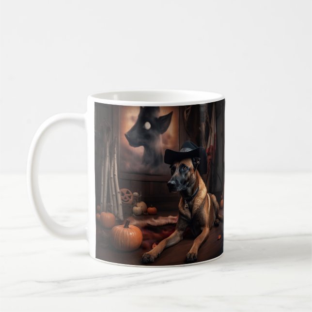 Caneca De Café Belga Malinois Pumpkins Halloween Scary (Esquerda)