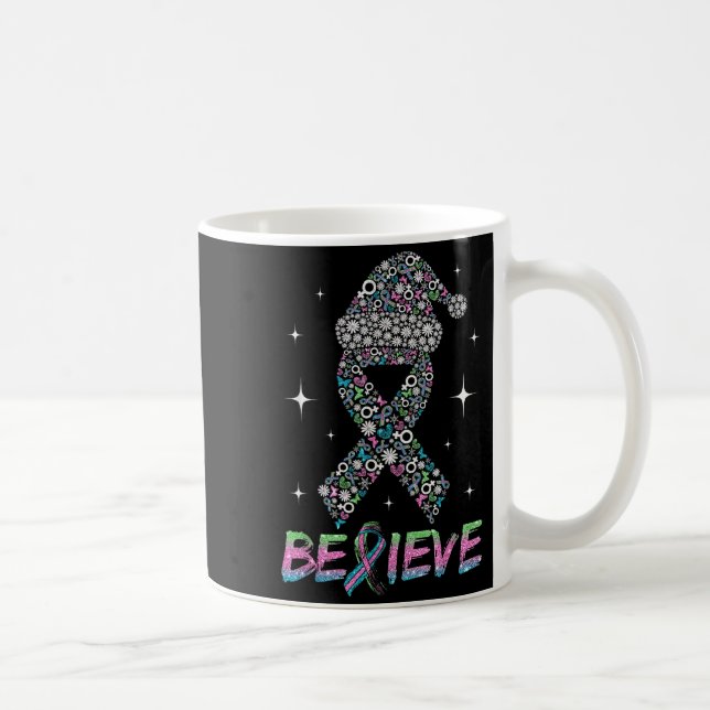 Caneca De Café Believe Green Teal Nk Ribbon Xmas Metastatic Breas (Direita)