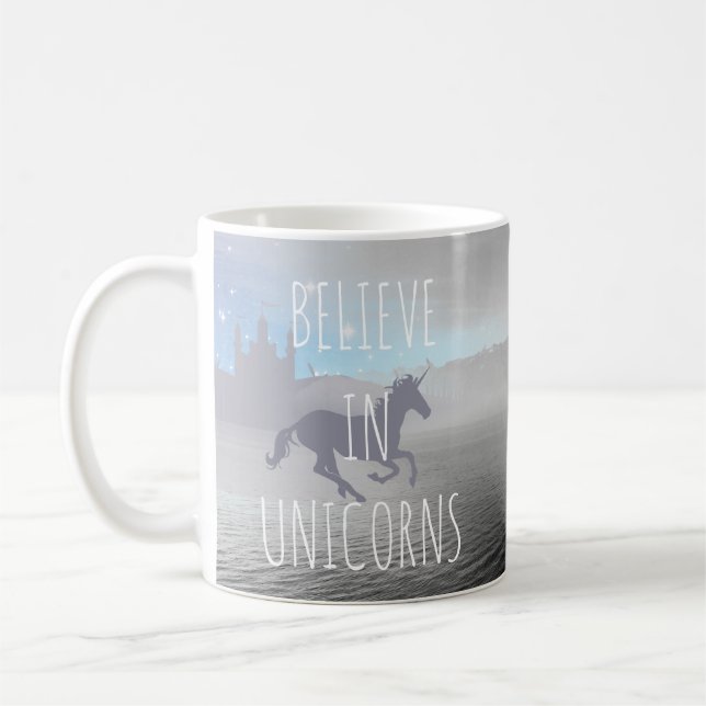 Caneca De Café Believe in Unicorns Whimsical Art (Esquerda)