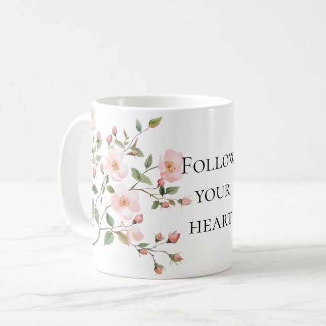 Caneca De Café Belíssimo Blush Rosa Floral Creme (Frente Esquerda)