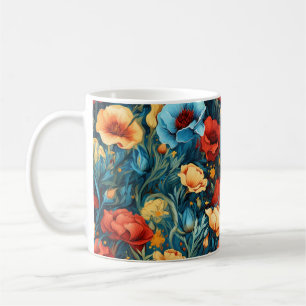 Caneca De Café Belo Amarelo Azul Flores Botânicas Impressão
