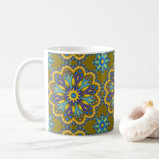 Caneca De Café Belo Azulejo Boho Talavera (Com Donut)