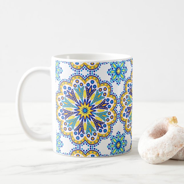 Caneca De Café Belo Azulejo Boho Talavera (Com Donut)