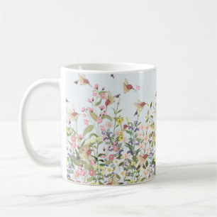 Caneca De Café Belo beija-flor no jardim floral doce