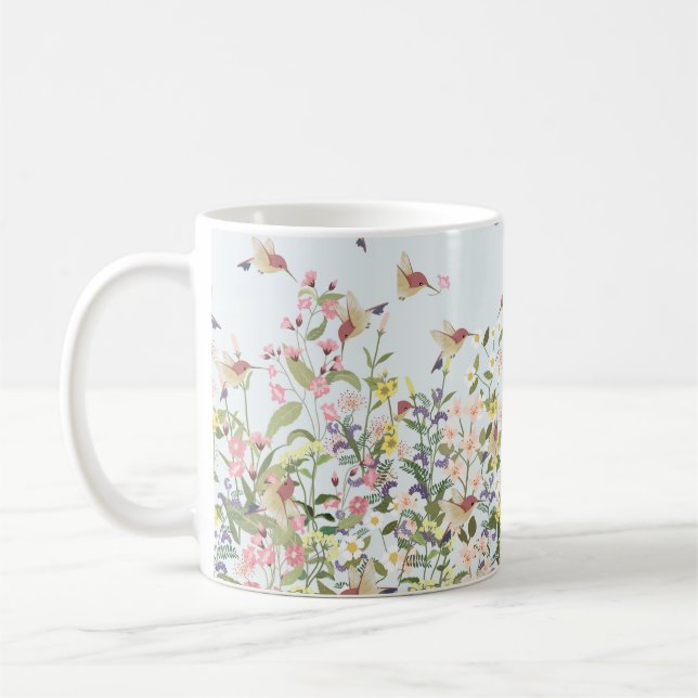 Caneca De Café Belo beija-flor no jardim floral doce (Esquerda)