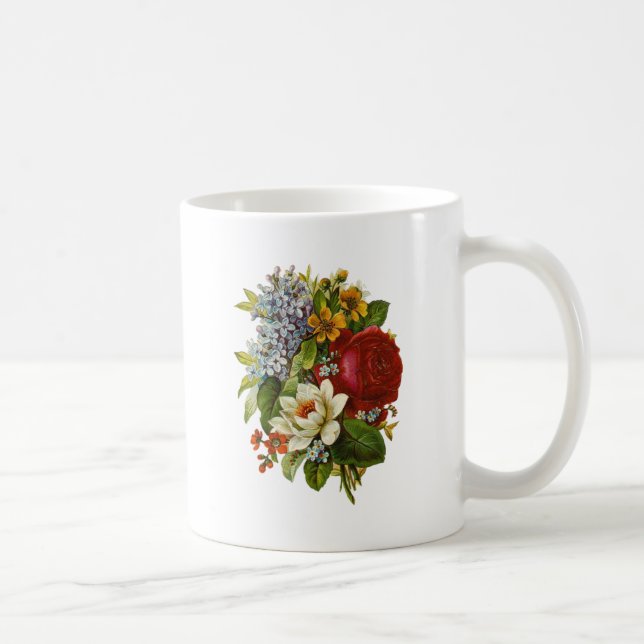 Caneca De Café Belo Buquê Romântico de Verão com Rosa vermelha (Direita)