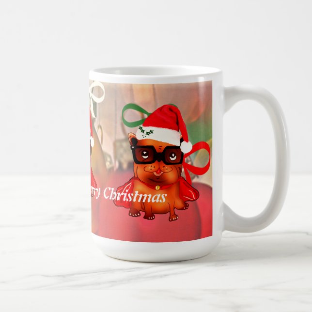 Caneca De Café Belo cão papai noel com chapéu de Santa (Direita)