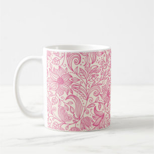 Caneca De Café Belo Desenho Floral De Mão Rosa Desenhado