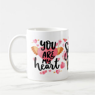 Caneca De Café Belo Design de Coração com Citações de Amor Negrit