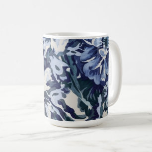 Caneca De Café Belo Design Floral em Tons de Azul
