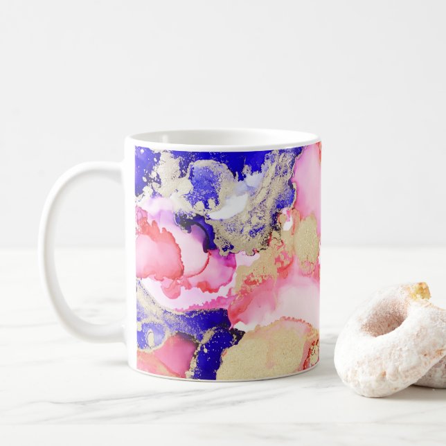 Caneca De Café Belo Dourado Abstrato cor-de-rosa roxo (Com Donut)