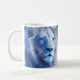 Caneca De Café Belo Leão Místico Branco com Olhos Azuis  