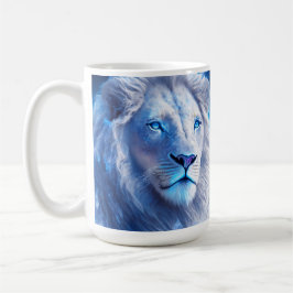 Caneca De Café Belo Leão Místico Branco com Olhos Azuis  
