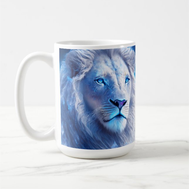 Caneca De Café Belo Leão Místico Branco com Olhos Azuis   (Esquerda)