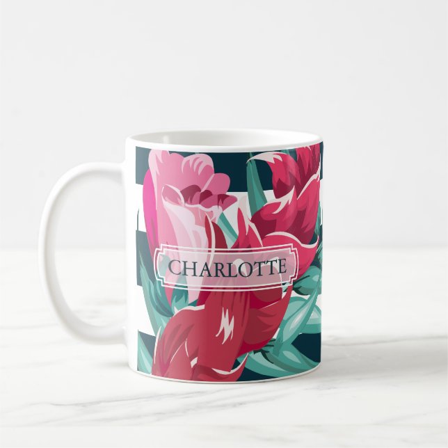Caneca De Café Belo Monograma de Flores Exóticas (Esquerda)