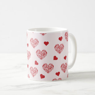 Caneca De Café belo padrão com corações vermelhos