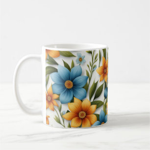 Caneca De Café Belo Padrão Floral Colorido Flores de Primavera