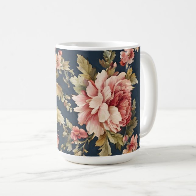 Caneca De Café Belo Padrão Floral Italiano (Frente Esquerda)